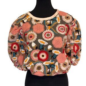 Embroidered Handmade Mesh Top Sheer Floral Boho Blouse Festival